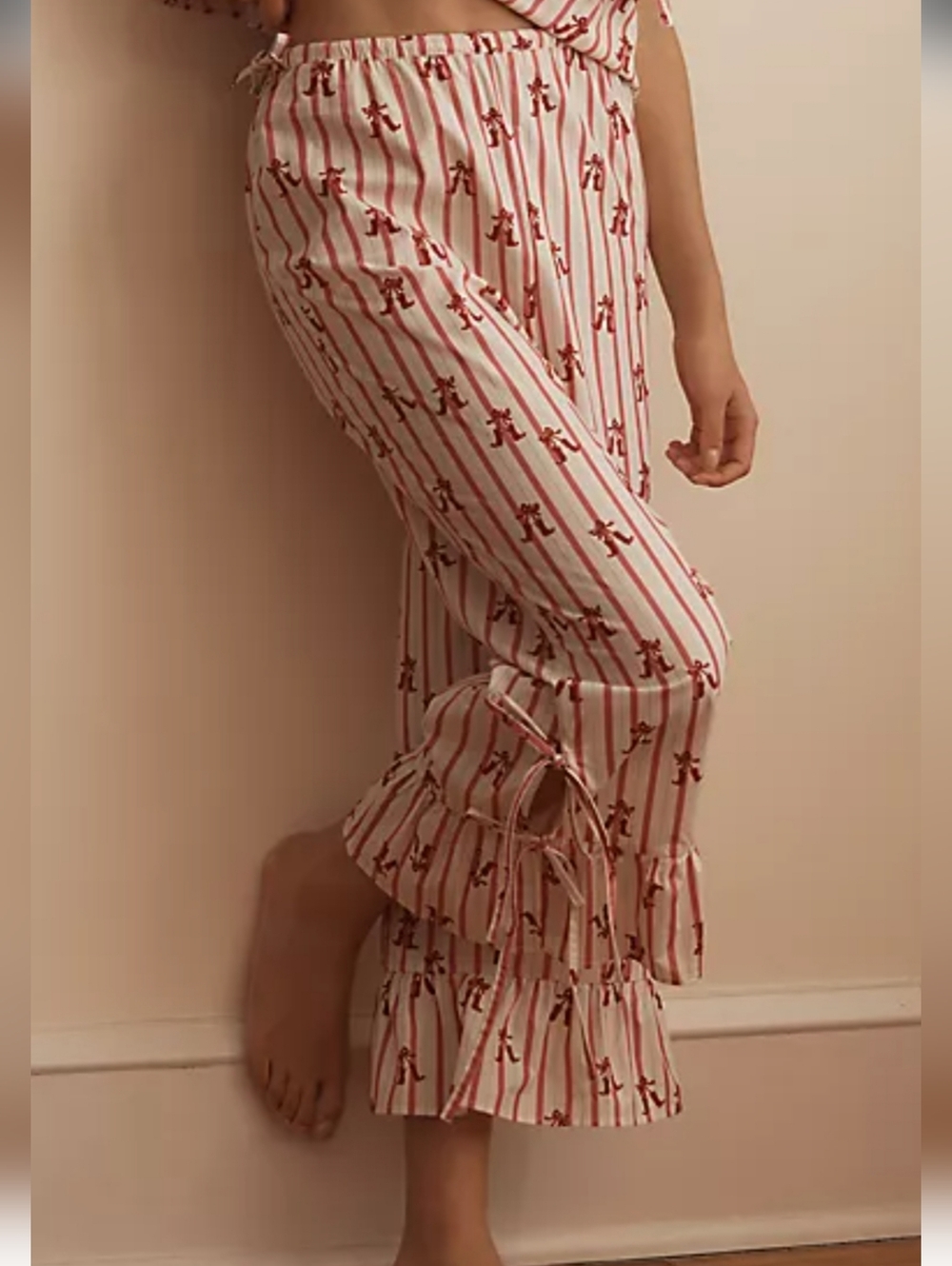 NWT WILD  LOVERS  Red & White Striped Ruffle-Hem Pajama Pants